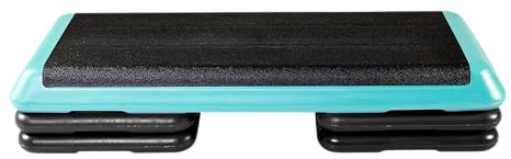 The Step (Made in USA) Original Aerobic Platform – Health Club Size – With Four Original Risers (Teal Platform with Black Risers), One Size
