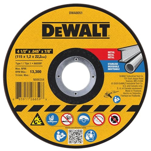 Dewalt DWA8051 Type 1 Small Diameter Cut-Off Wheel, 4-1/2 in Dia X 0.045 in 25 Pack