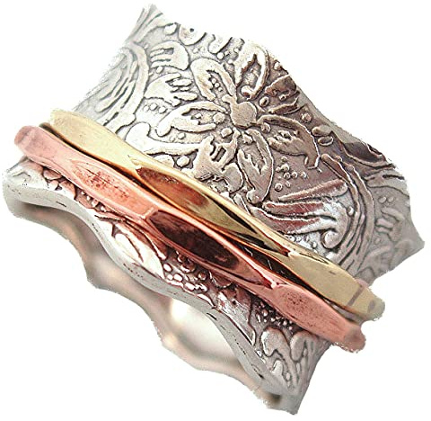 Energy Stone BALANCE UND SCHÖNHEIT floraler, drehbarer meditations Ring (Style 88)