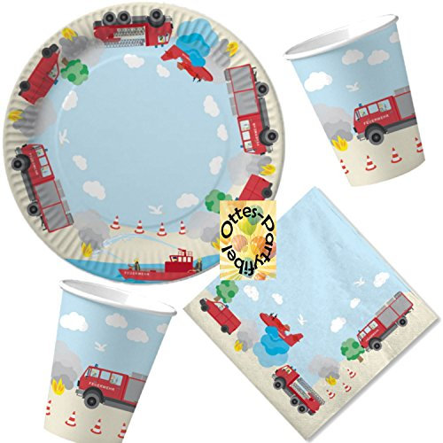 HHO Feuerwehr Party-Set 36tlg. für 8 Kinder : Teller Becher Servietten