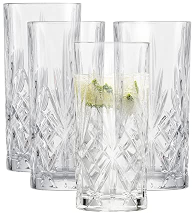 SCHOTT ZWIESEL Bicchieri per long drink Show (set di 4), grazioso bicchiere per long drink con rilievo, bicchieri in cristallo lavabili in lavastoviglie (art. 121878)