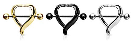 beyoutifulthings Brustwarzen-Piercing Herz Brust-Piercing Nippel-Piercing Intim-Piercing Chirurgenstahl Gold Silber Schwarz Stab 1,6/19mm