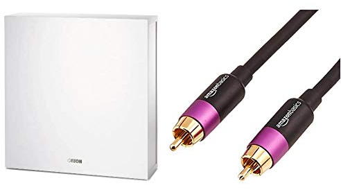 Canton ASF 75 SC aktiver Subwoofer (60/120 Watt) weiss (Stück) & Amazon Basics PBH-19088 Subwoofer-Kabel, 2,4 m