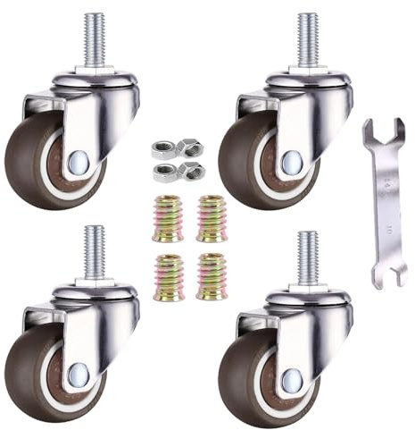 GEOCANG 4 Stück Lenkrollen Rollen für Möbel M8x20mm mit Gewinde Weichgummi TPE Mini Möbelrollen Geeignet für Möbel,Blumenständer (38 mm - 4 Ohne Bremsen)