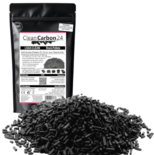 Clean Carbon 24 LIQUI-CLEAN Pellets Ø1,5mm, 2,5l | 1,25kg | Feine Steinkohle-Aktivkohle-Pellets für Flüssigkeits- und Geruchsfilter; Ø 1,5 mm für kompakte Systeme