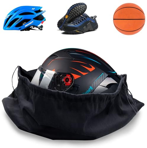 Motorradhelmtasche, Helmtasche, Schweißmaske, Kapuze, Aufbewahrung, große Aufbewahrungstasche, Samtstoff, Packtasche, schwarzer Samtbeutel mit Kordelzug für Reiten, Fahrrad, Sport, universelles