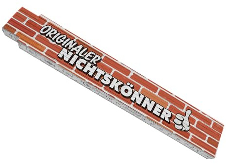 Meterstab aus Holz mit lustigem Spruch - Originaler Nichtskönner mit Ziegelmauer für tollpatschige Handwerker die ihren Kollegen auf er Baustelle zeigen wollen das sie nicht
