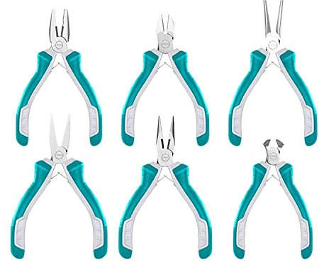 Total Tools - Jeu de Pinces Mini | 6 Pièces | 115 mm | Pour Mécanique de Précision | Pince Universelle, Coupe Diagonale, Coupe Frontale, Pince Plate Longue, Pince Longue et de Circlips