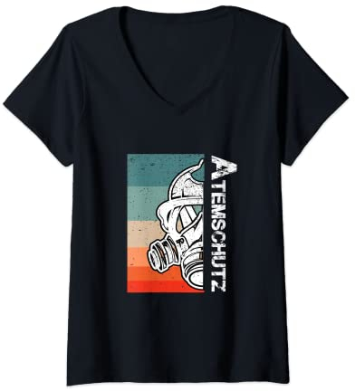 Damen Vintage Feuerwehr Atemschutz Atemschutzgeräteträger T-Shirt mit V-Ausschnitt