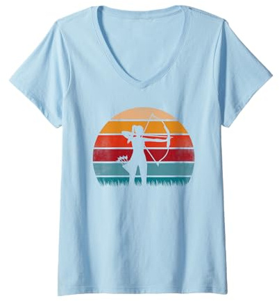 Damen Vintage Bogensport Damen Bogenschütze Frauen Bogenschießen T-Shirt mit V-Ausschnitt