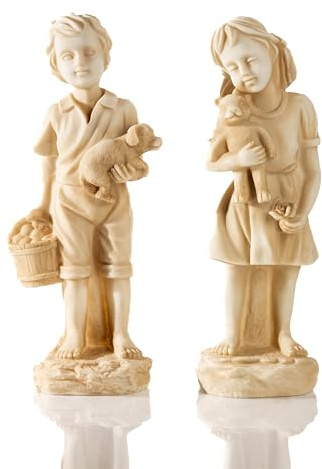 Garden Mile Set of Kids Statues Garden Ornaments Outdoor Durable Stone Effect Outdoor Decor Garden Statue Resin Ornaments with Bear & Dog Birthday Wedding Gifts for Men Women