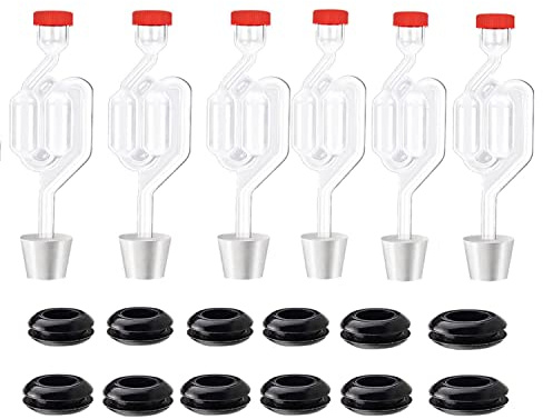 Twin Bubble Airlock Set [6 Pack], Brew Kits Airlocks for Fermenting,Fermentation Airlock with 6 Stoppers + 12 Grommets