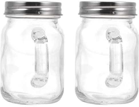 BESTonZON Kakaostreuer 2 Stück Einmachglas Salzstreuer Glas Pfefferstreuer Einmachglas Getränkeflasche Saftbecher mit Griff Gewürzbehälter für Die Küche zu Hause Grobstreuer