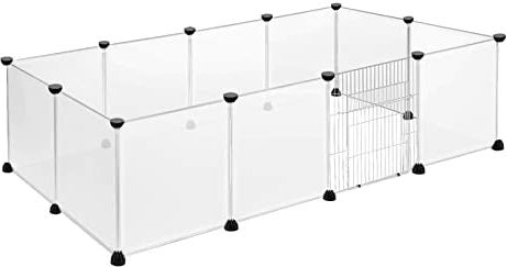 XMTECH Freilaufgehege Freigehege Kaninchen, Kleintiergehege aus Kunststoff Hasenstall Kleintierauslauf Kaninchenstall für Hasen Hamster Kaninchen, Weiß Transparent Platte mit Tür, 145x75x48 cm