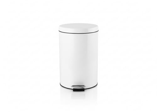 HERSIG - Papelera de Baño con Pedal, Capacidad de 3L, Cubo de Basura en Metal de Alta Resistencia, Tapa Anti-Atasco y Base Estable Antivuelco (Blanco)