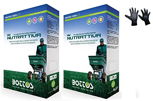 Bottos, Concime granulare naturale Nutrattiva,adatto tutto l'anno per lo sviluppo delle difese del prato (5,4 Kg + guanti)