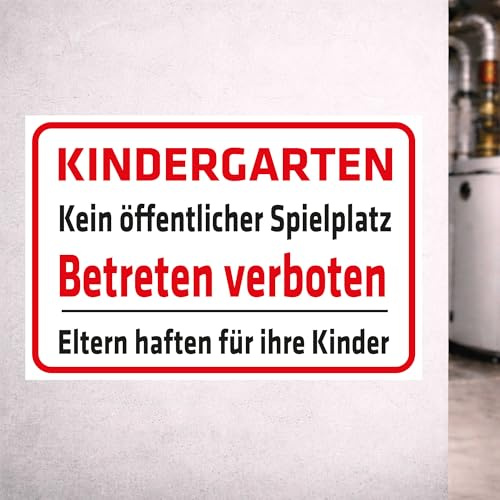 INDIGOS UG - Schild Kindergarten - Kein öffentlicher Spielplatz - 300x200 mm - Hinweisschild Warnschild Sicherheitsschild - Aluverbundplatte 3 mm - für Innen und Außen