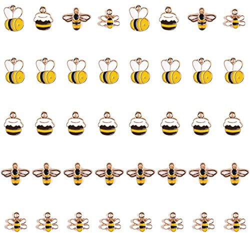 Niuhong 40 Pcs Bienen Charms Anhänger Metall Nette Alloy Biene Schmuckherstellung DIY Halskette Armband Herstellung Handwerk Anhänger Insekt Bee Charm Schmuck Legierung Emaille Niedlich Hummel