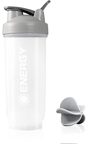 Bottiglie di Proteina Shaker Sport Protein Mixes Cup 700ml/24oz Bottiglia d'acqua con Frusta Palla di Miscelazione Coperchio a Prova Perdite Allenamenti Shaker per Fitness Palestra Milkshake (Grigio)