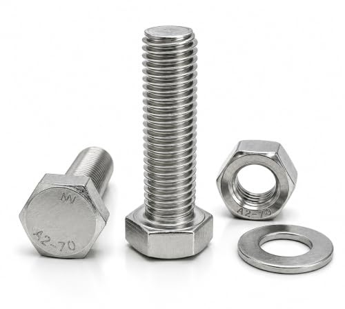 NOLDAR | Sechskantschrauben DIN 933. Edelstahl AISI 304 (A2). M12 x80mm. Set 5 Schrauben mit 5 Sechskantmuttern und 5 Unterlegscheiben (15 Stück). Schrauben mit Gewinde bis Kopf
