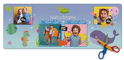 PR Print Royal Schreibtischunterlage selbst gestalten mit Fotos und Name - Meerestiere - Waschbar, Personalisierte Geschenke zur Einschulung | 800 x 300 mm, Rutschfest, Schreibtischschutz
