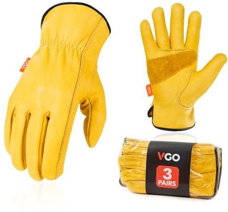 Vgo... 3 Paare ungefüttert Arbeitshandschuhe aus Rindsleder für Männer, Rigger Handschuhe, Sicherheitshandschuhe (CA9590)