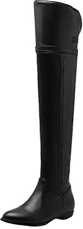 Overknee Stiefel Weitschaft Kniehohe Damenstiefel mit seitlichem Reißverschluss, flachem Boden und flachem Absatz im Herbst und Winter (#A-Black, 38)