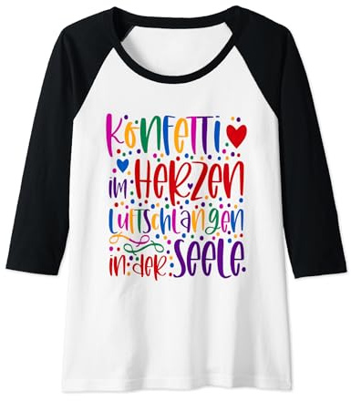 Damen Konfetti im Herzen Karneval Party Outfit Fastnacht Fasching Raglan
