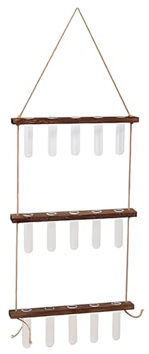 Ailan Einzigartiges und auffälliges Reagenzglas zum Aufhängen an der Wand mit 3 Etagen, funktionales und dekoratives Pflanzgefäß aus Holz als Geschenk, Retro Stil