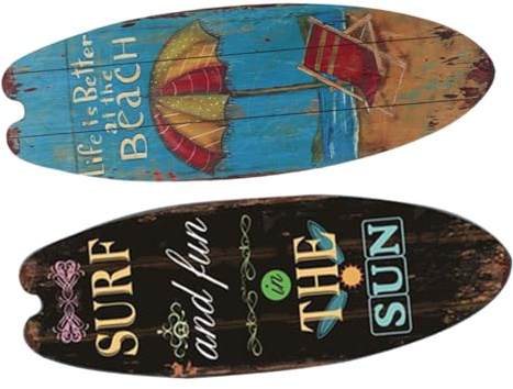 Ciieeo 2stücke Surfbrett Holz Dekoration Wandplatte Stil Ornament Für Innenbereich Strandhausdeko Mit Surfbrett Wanddeko Für Zuhause Bars