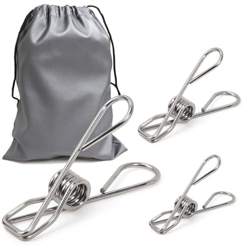 Paquete de 40 alfileres de ropa extragrandes, resistentes, de acero inoxidable 304 con bolsa impermeable, pinzas de metal para ropa, 3 tamaños, 2.36/2.56/3.35 pulgadas, para colgar ropa al aire libre