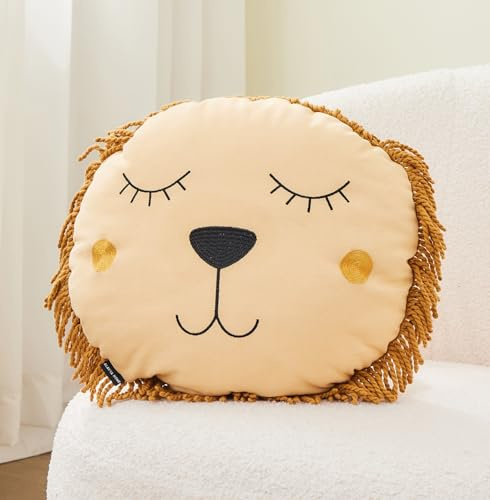 ALAVYA HOME® Dekorationskudde barnkudde lejon för hussäng barnsängar – D 35 cm I gosig kudde barn fluffig med fyllning, dekorativ kudde för babyrum barnrum dekoration – 35 x 35 cm