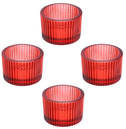 PATIKIL 4 Stück Teelichthalter, Teelichtgläser Kerzenhalter Glas Kerzenhalter für Tischdekoration, Hochzeit, Abendessen, Rot