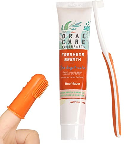 Pets Care - Cepillo de dientes de PVC y pasta de dientes para gatos | Vainilla, sabor carne de res, ambientador para perros, juego de limpieza para perros y cepillo para dientes de dedos, goma de