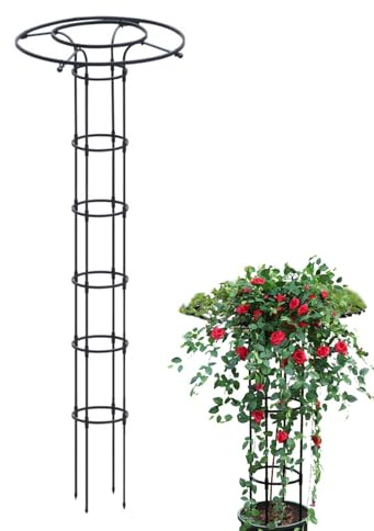 Demsyeq Garden Trellis for Climbing Plants, Black, Round, Plastic Coated, Unisex, Steel, 210cm H x 70cm W, Perfect for Morning Glory, Clematis, Windmill, 5-Gallon Flower Pots