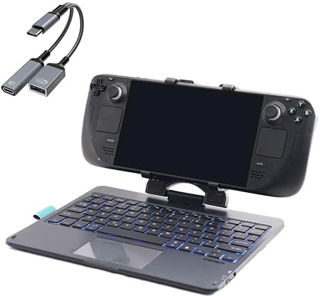 Invensic DeckTop with Splitter - Steam Deck Keyboard and Bluetooth Trackpad Mouse with Multicolor LED Laptop Accessory for Valve Linux PC Gaming Accessories (Steam Deck/ROG Ally)