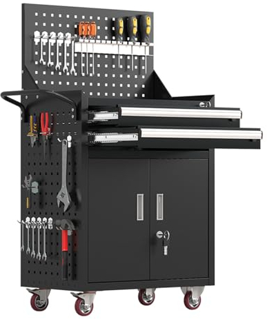 Werkzeugkasten Mit 2 Schubladen Auf Rädern, 300 Kg Schwerer Werkzeugwagen Auf Rädern Mit Schraubendreherhalter Und Stecktafel, Robuster Werkzeugwagen Mit Schubladen, Ideal For Garagen, Lagerhallen Und