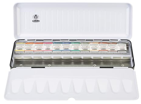 Schmincke – HORADAM® AQUARELL, eleganter schwarzer Metallkasten mit Rillendesign, inkl. 12 halbe Näpfchen, feinste Künstler-Aquarellfarben, 74 656 097