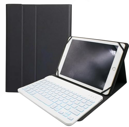 HLTOOP Universal Keyboard Case for 9.7,10.1,10.2,10.5,10.9,11 Tablets, 7 Color Backlit Removable Wireless Bluetooth Keyboard,White