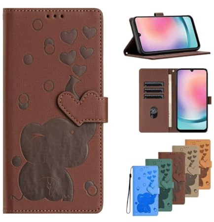 für Samsung Galaxy S23 Ultra Handyhülle für Samsung Galaxy S23 Ultra Hülle Case Cover Leder Tasche Elefant Flipcase Schutzhülle Handytasche Skin Ständer Klapphülle Schale Bumper Mädchen braun