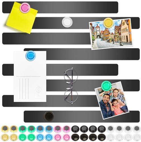 Wukong Magnettafel Memotafel, Selbstklebend Magnetleisten mit 32 Stark Whiteboard Magnete für Büro, Pinnwand, Fotowand, Dokumente und Kühlschrank (Schwarz, 8P)