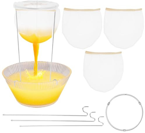 RHAIQBVC Strainer Stand Set Healthy Odorless Strainer Sieve Stand Kit with 4 Reusable Staining Bags Versatile Jelly Strainer Set Easy to Use Stainless Steel Strainer Stand for Juice Yogurt(Style 1)