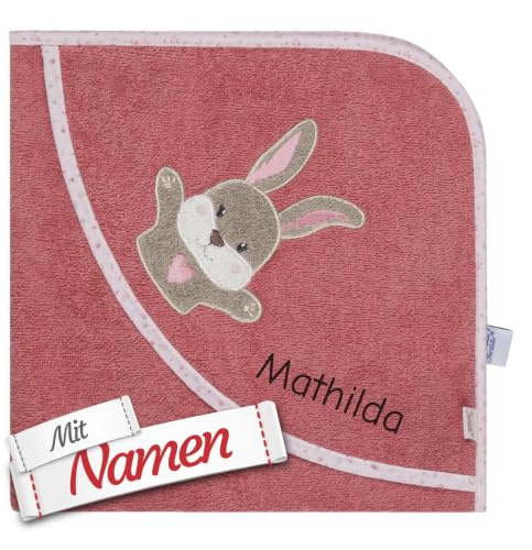 Sterntaler Kapuzenhandtuch personalisiert mit Namen Bestickt - Baby Badetuch mit Kapuze als Geschenk zur Geburt oder Taufe - Kollektion Hase Hanni, 80x80 cm