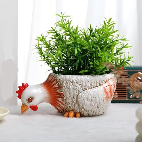Hahn Pflanztopf Kopf Pflanzgefäß Ente Sukkulenten Pflanzgefäße Gesicht Blumentöpfe für Zimmerpflanzen Harzkopf Pflanztöpfe mit Drainage Loch Statue Dekor Plan Topf Ostern Geschenk (Huhn)
