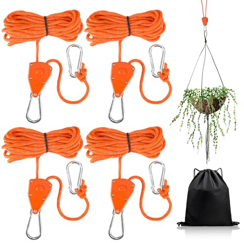 4 Stück Reflektierende Abspannseile 4mm×4m, Verstellbare Zeltschnur mit Seilspanner, Zeltschnur mit Aufbewahrungstasche, Orange Camping Schnur für Zelt Sonnensegel Wäscheleine