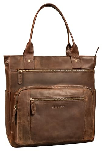 STILORD Bonnie Große Handtasche Damen Leder-Shopper mit vielen Fächern Laptop bis 15,6 Zoll Stylishe Umhängetasche für City Uni Büro Tote Bag Henkeltasche Echtleder Farbe:Zamora - braun