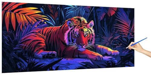 Malen Nach Zahlen Erwachsene Tier, Malen Nach Zahlen TigerKinder Kleines Format, DIY Paint by Numbers Kreativ Set AnfäNger Inklusive Pinsel und Acrylfarben Ohne Rahmen Deko Geschenk 100x50cm N-6