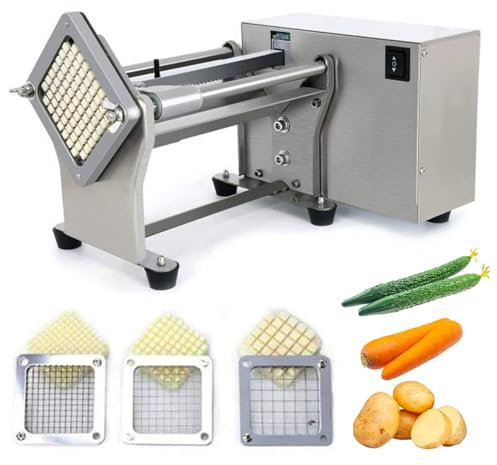 Aioneer Coupe-Frites De Table avec 3 Lames, Trancheuse Automatique Commerciale De Pommes De Terre De 200 À 300 Kg/H, Hachoir À Légumes Électrique, Corps en Acier Inoxydable 304