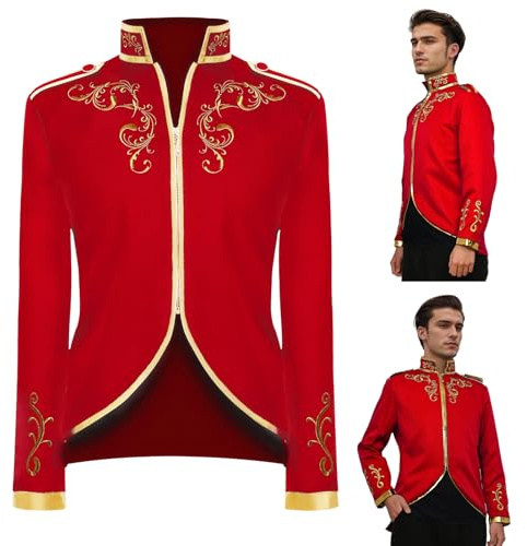 QEKFDOV Herren Prinz Kostüm,Blazer Steampunk Gothic Mantel für Halloween | Mittelalter Viktorianischen Retro Kleidung, Renaissance Jacke Cosplay Halloween Cosplay Karneval Fasching Theateraufführung