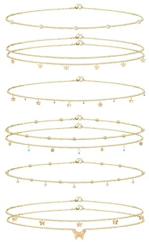 Keboyoe 6 Pezzi Catene Pancia Oro Catenina Vita Donna, Catene Vita, Catenina Per Pancia Multistrato Regolabile Catena Vita Oro per Ragazze e Donne 85-95cm